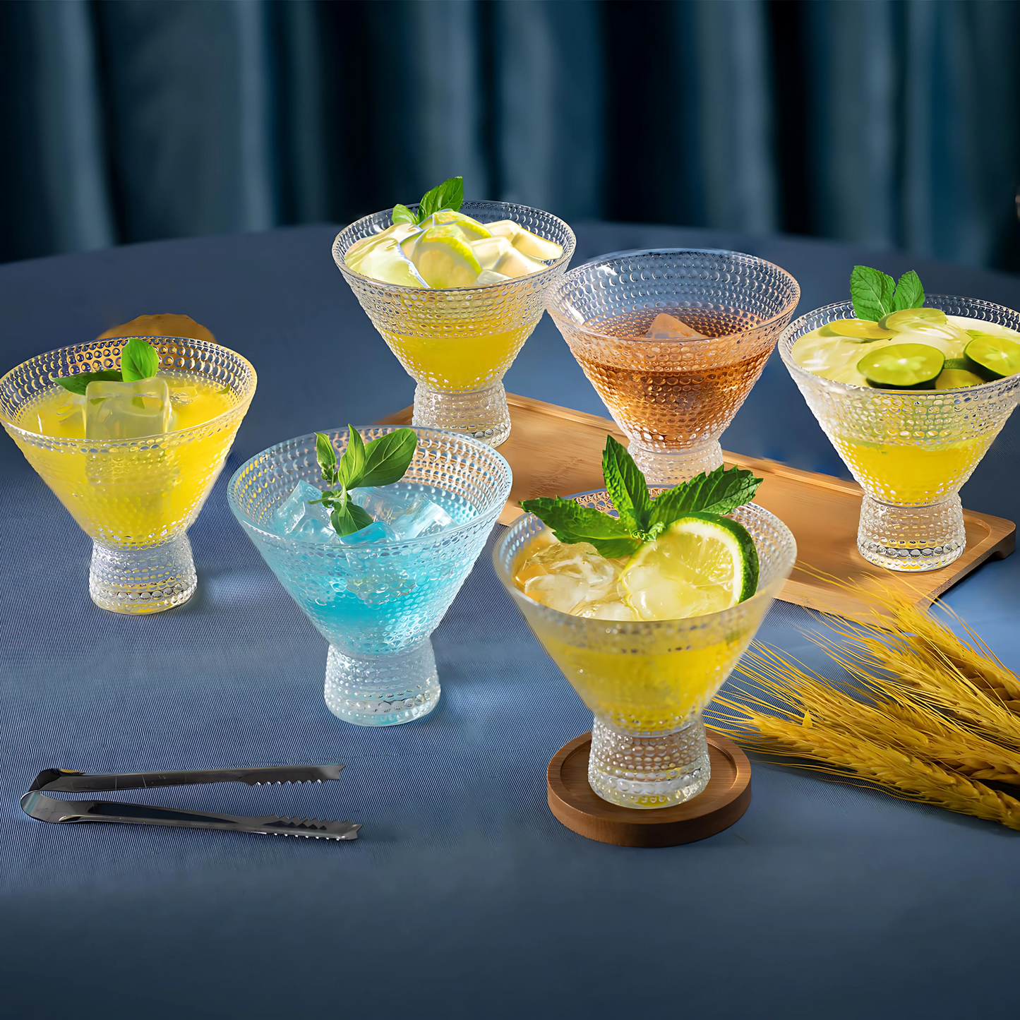 Textured Glass Ice Bowl / Cocktail Glass Set (6 pcs)