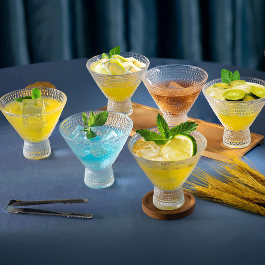 Textured Glass Ice Bowl / Cocktail Glass Set (6 pcs)