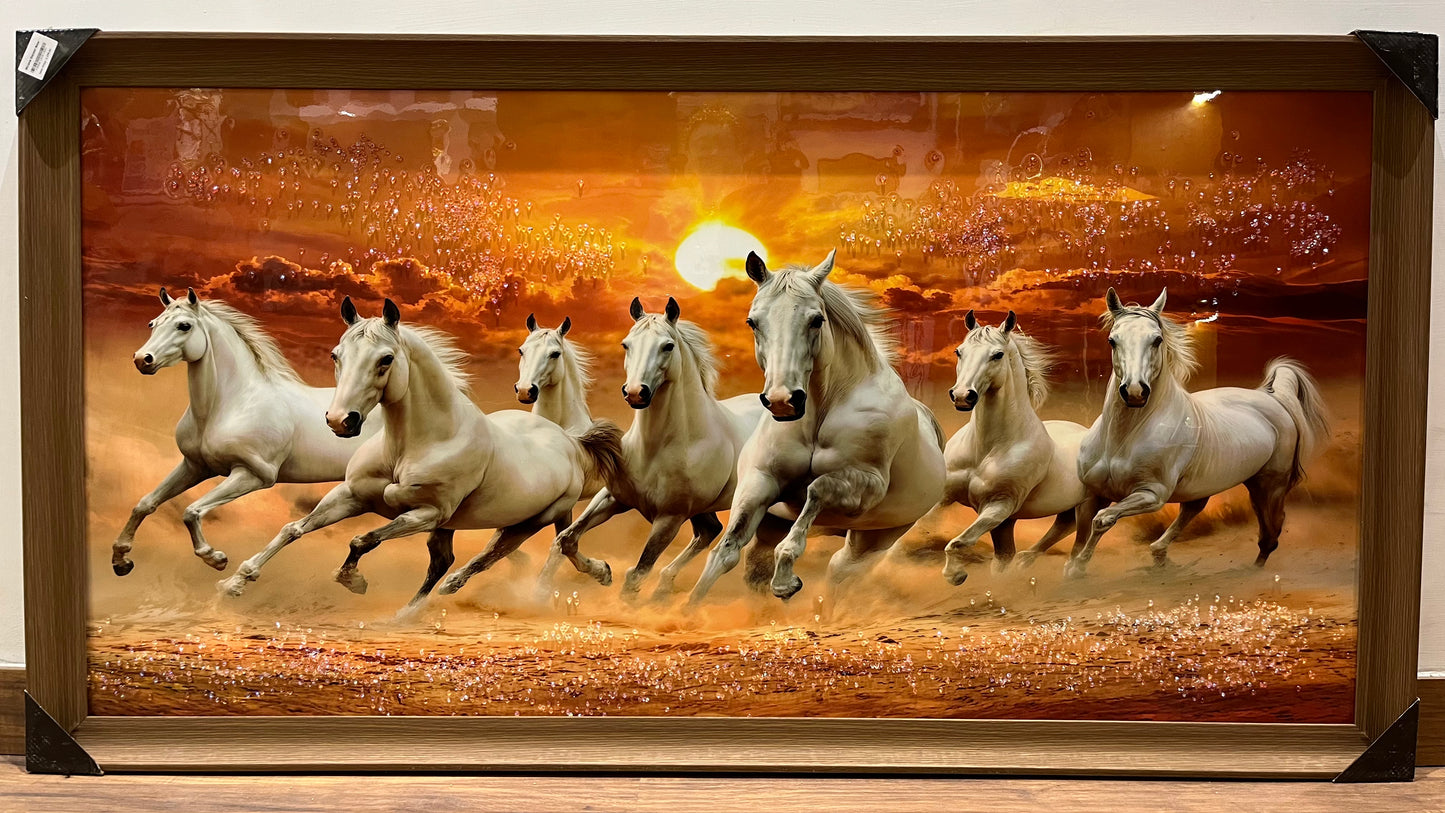 7 Horse Wall Art Painting with Crystal Work (24X48)