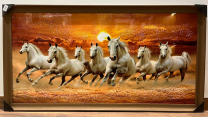 7 Horse Wall Art Painting with Crystal Work (24X48)
