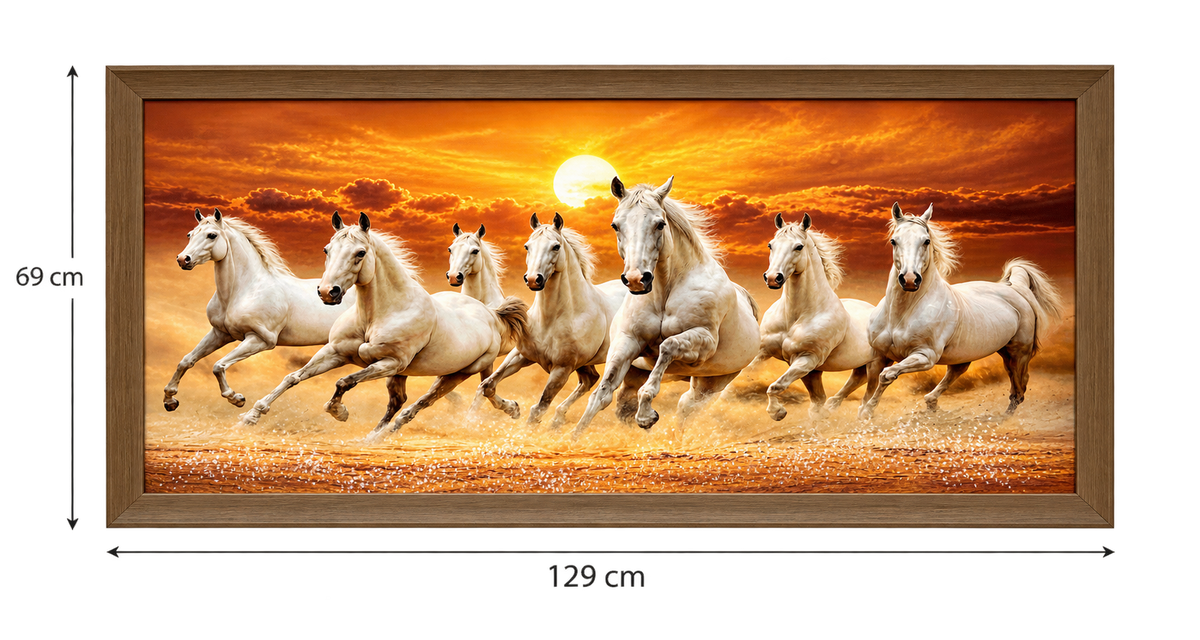 7 Horse Wall Art Painting with Crystal Work (24X48)