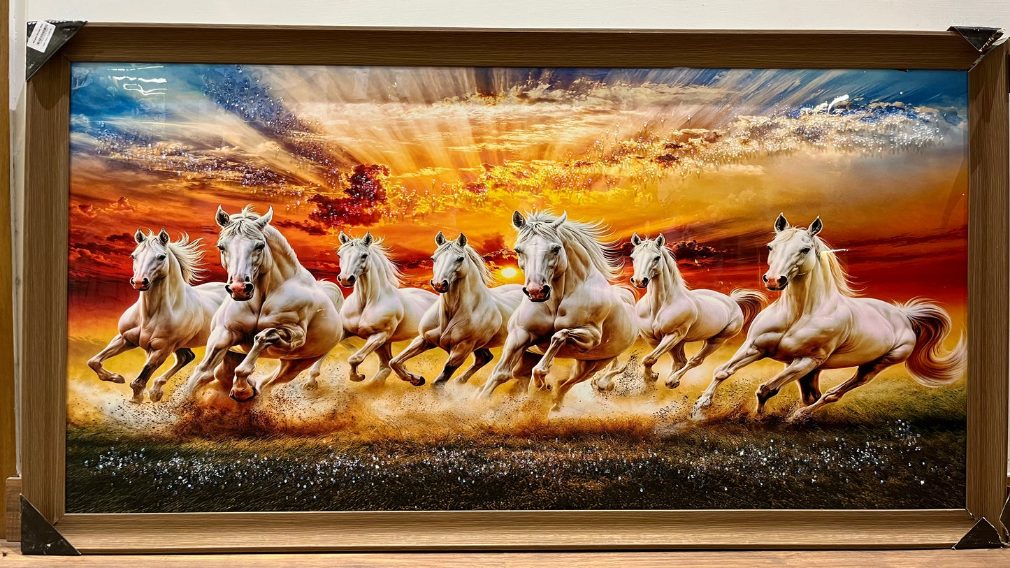 7 Horse Wall Art Painting with Crystal Work (24X48)