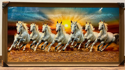 7 Horse Wall Art Painting with Crystal Work (24X48)