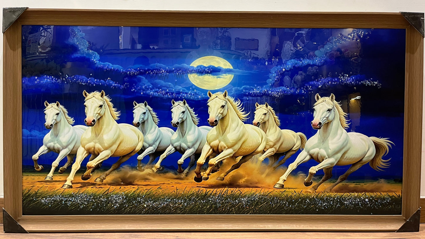 7 Horse Wall Art Painting with Crystal Work (24X48)