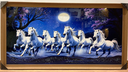 7 Horse Wall Art Painting with Crystal Work (24X48)