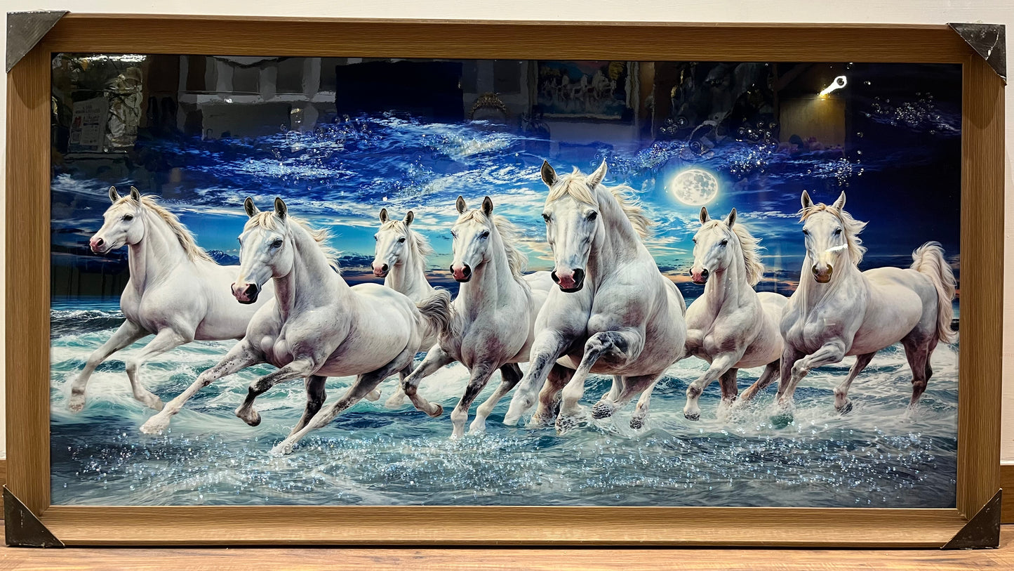 7 Horse Wall Art Painting with Crystal Work (24X48)