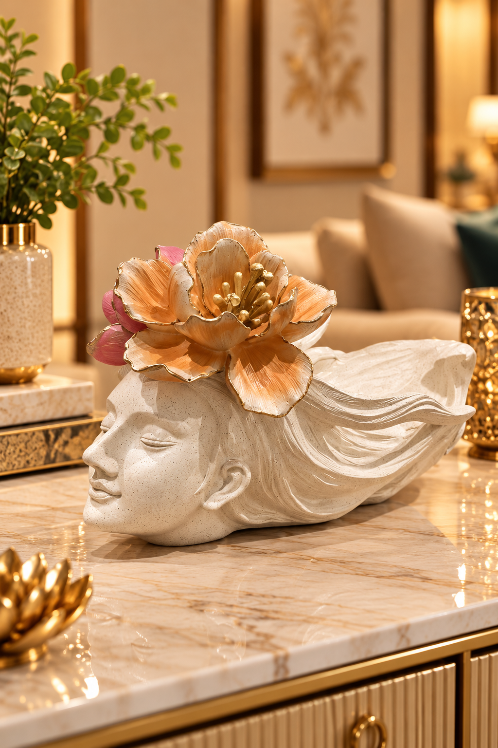 Elegant Floral Lady Face Decorative Showpiece