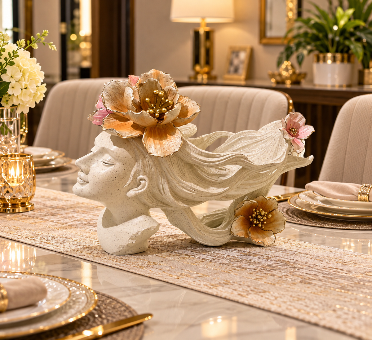 Elegant Floral Lady Face Decorative Showpiece