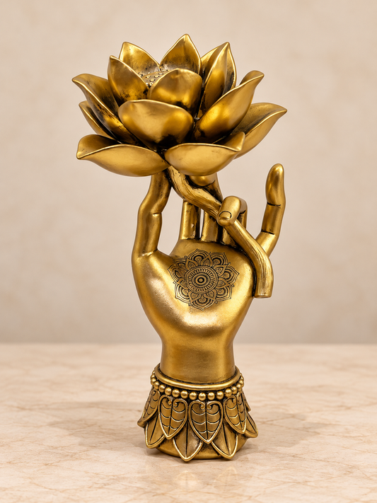Luxury Golden Lotus Hand Showpiece