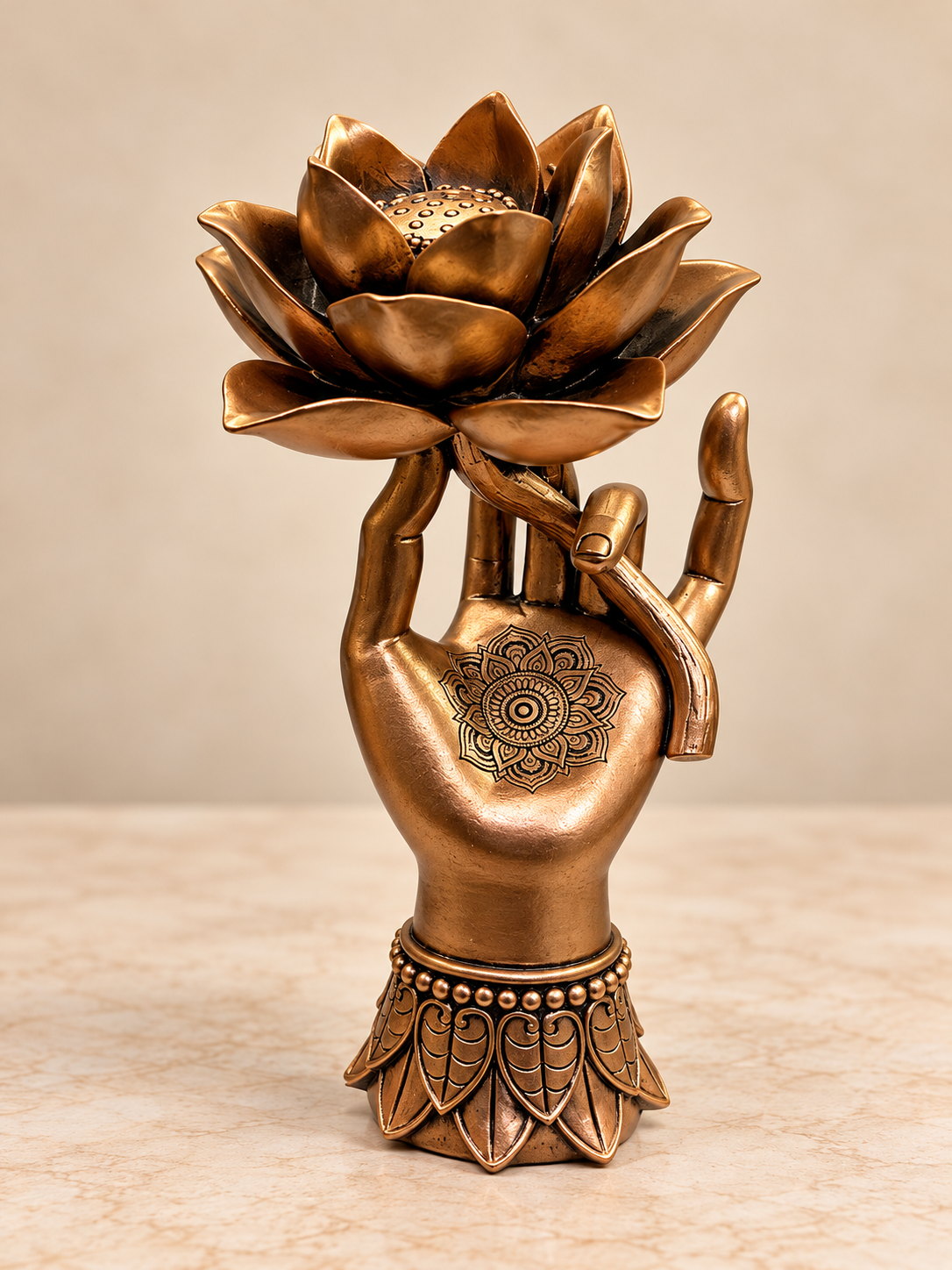Luxury Golden Lotus Hand Showpiece