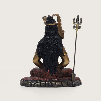 Shiva Samadhi Meditation statue with Trishul in Antique Finish golden red