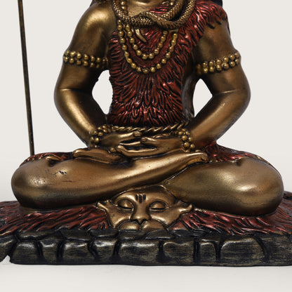 Shiva Samadhi Meditation statue with Trishul in Antique Finish golden red