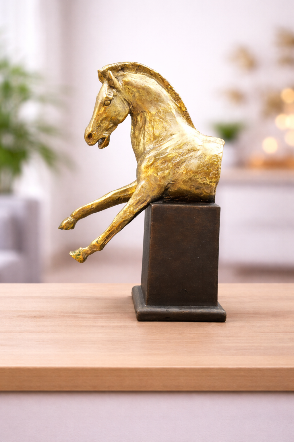 Luxury Golden Rearing Horse Decorative Sculpture