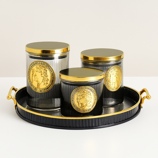Premium Black & Gold Designer Jar Set with Tray