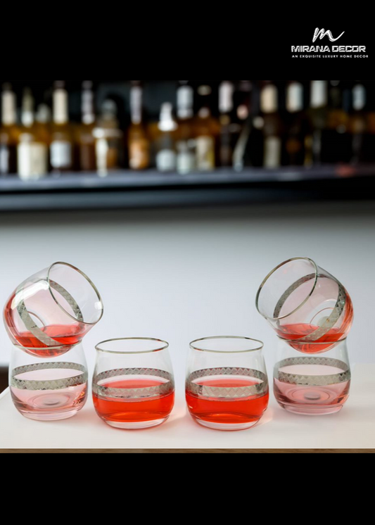 Elegant pink crystal whiskey glasses with platinum detail