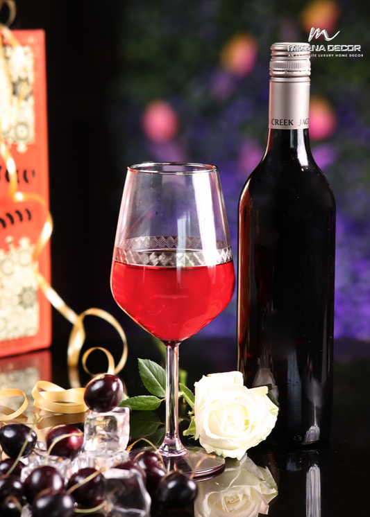 Elegant pink wine glass with silver and platinum detail