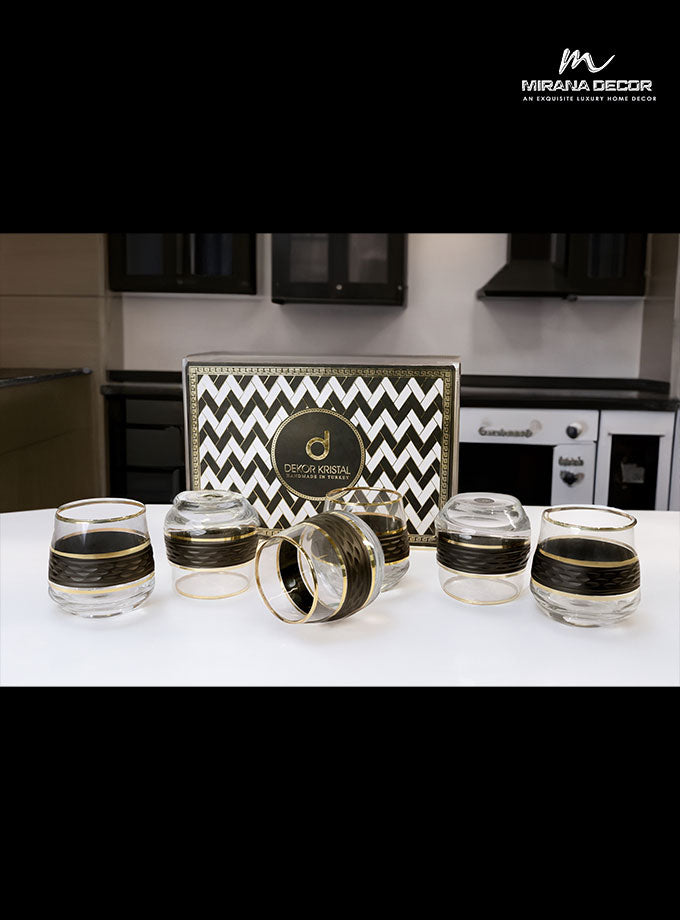 Sophisticated 345ml black glasses with gold accents