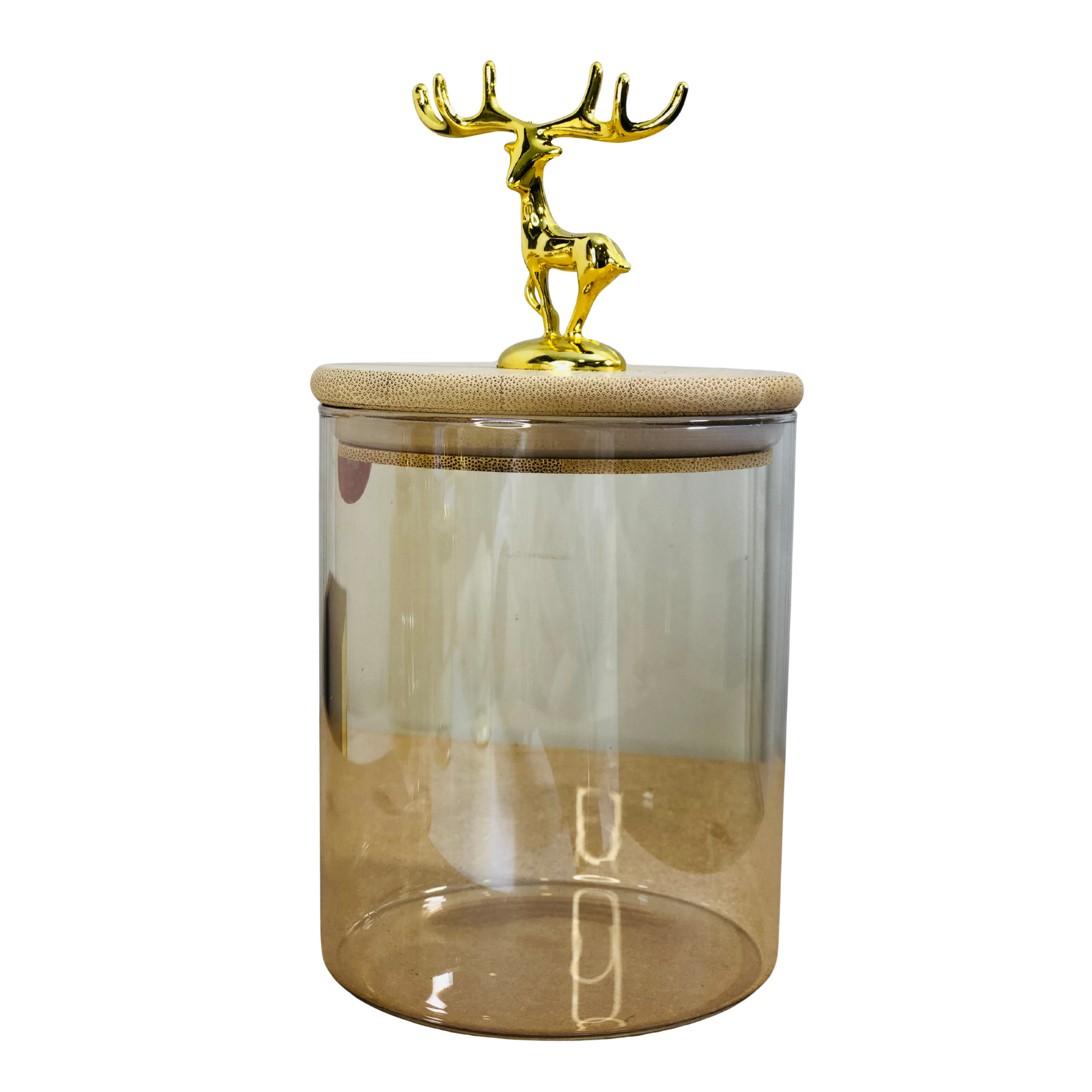 Amber Glass Jar with Decorative Deer Top