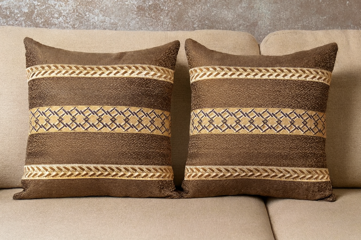 Luxury Dual Stripe Embroidered Cushion Covers