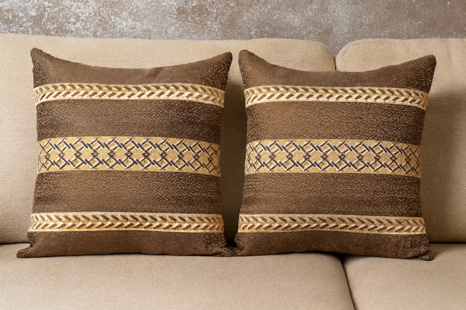 Luxury Dual Stripe Embroidered Cushion Covers