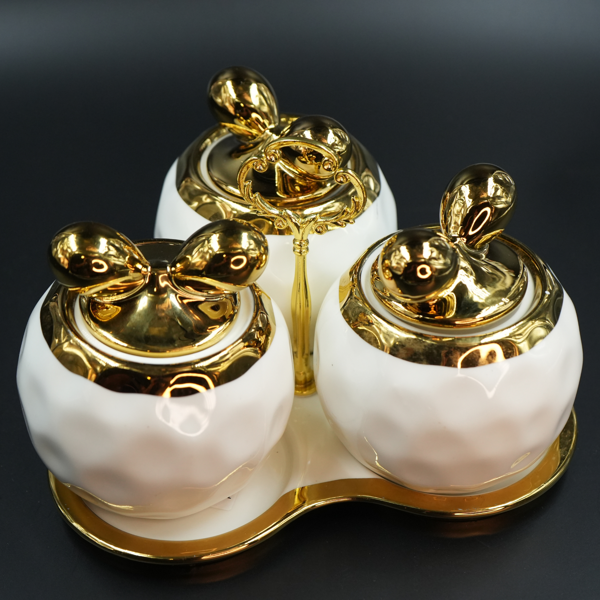 Luxury Golden Ceramic Jar Set with Tray