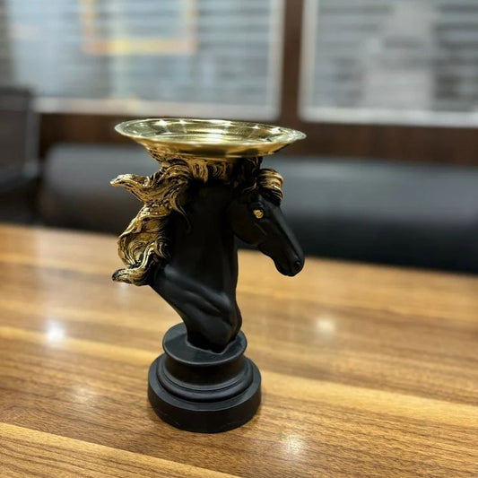 Decorative horse statue featuring a removable tray for serving or elegant tabletop styling