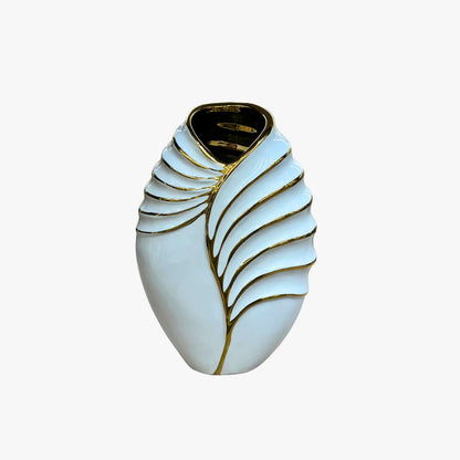 Elegant Gold Feather Leaf Ceramic Vase