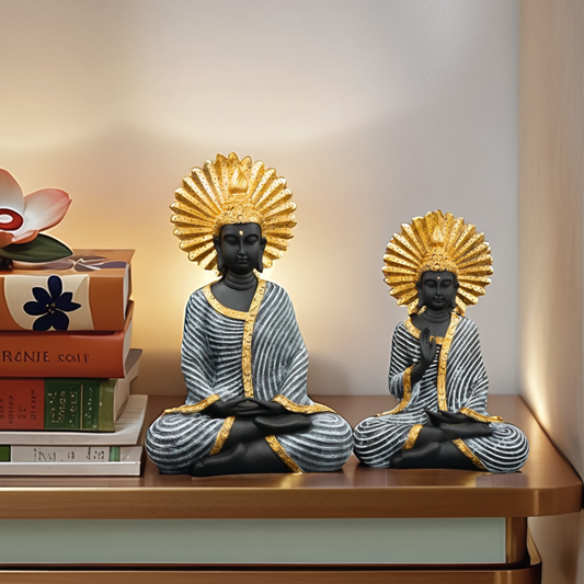 Meditating Buddha Statue Gold Black