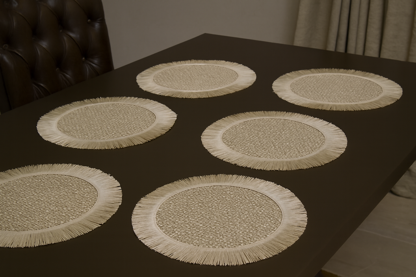 Natural Woven Fringe Dining Table Mats Set of 6