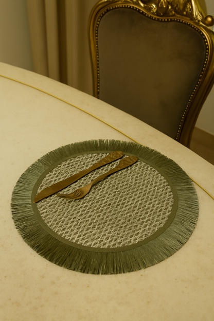 Neutral Beige Boho Fringe Dining Mats Set of 6