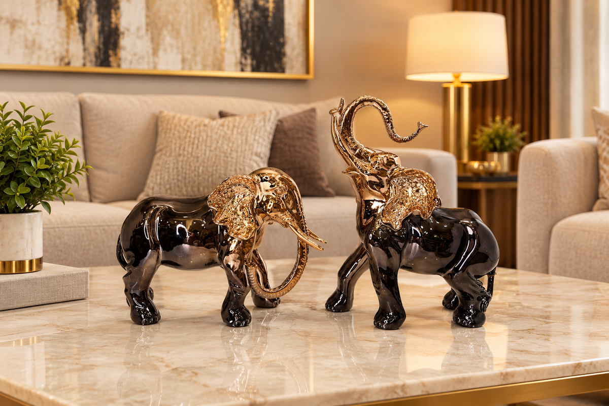 Luxury Golden Elephant Pair Decorative Showpiece