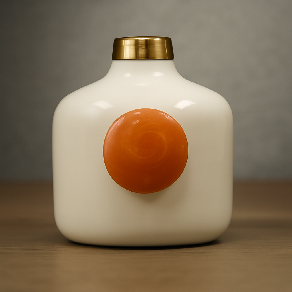 Elegant Ceramic Vase with Golden Cap & Natural Stone Accent