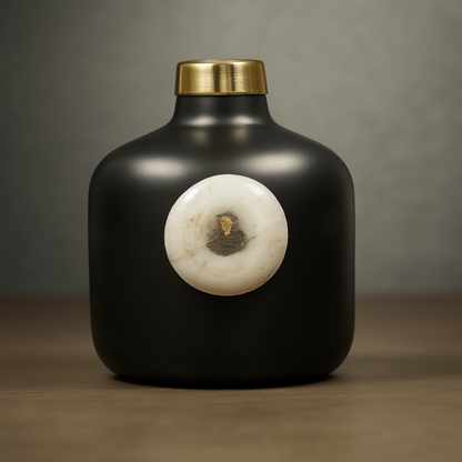 Elegant Ceramic Vase with Golden Cap & Natural Stone Accent