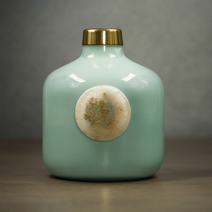 Elegant Ceramic Vase with Golden Cap & Natural Stone Accent