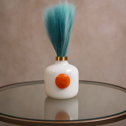 Elegant Ceramic Vase with Golden Cap & Natural Stone Accent