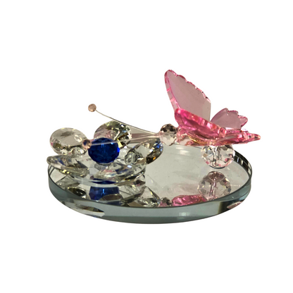 Crystal Butterfly & Flower Duo on Mirror Base