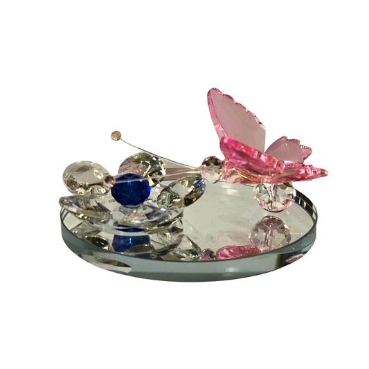 Crystal Butterfly & Flower Duo on Mirror Base