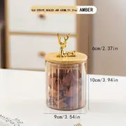 Amber Jar with Wooden Lid and Deer Ornament