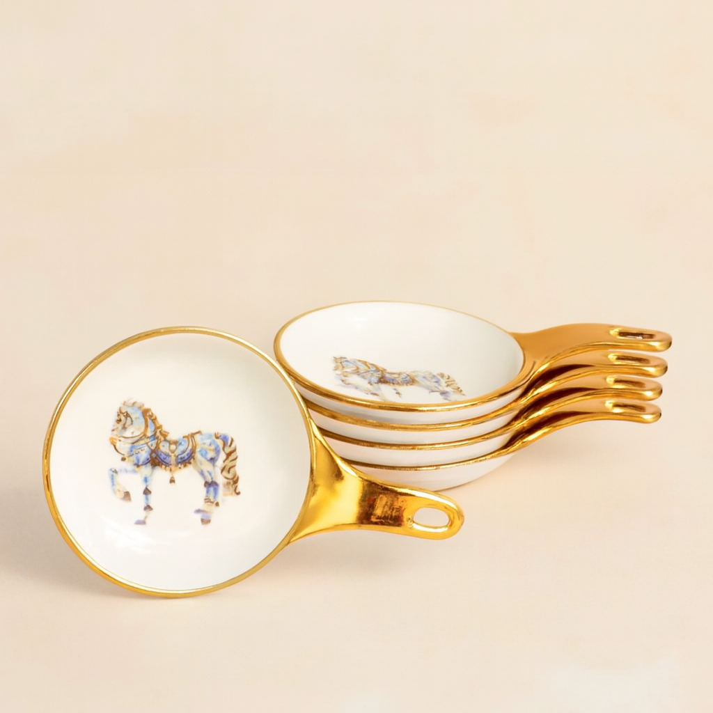 Premium Ceramic Spoon Set with Gold Handle