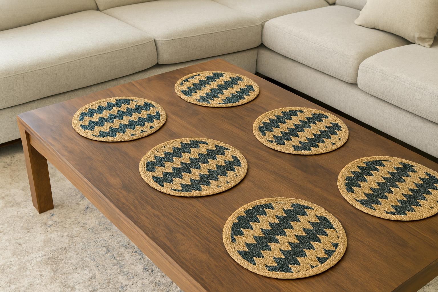 Premium Jute Round Dining Table Mats Set of 6