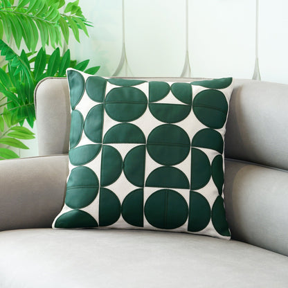 Premium Geometric Leather-Appliqué Cushion Collection – Modern Circle Motif