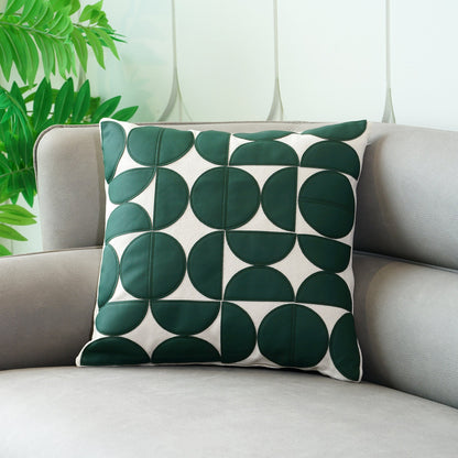 Premium Geometric Leather-Appliqué Cushion Collection – Modern Circle Motif