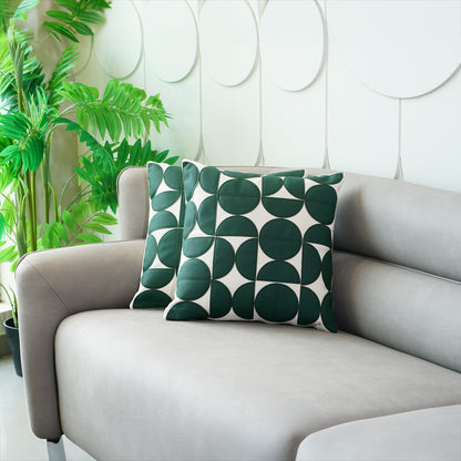 Premium Geometric Leather-Appliqué Cushion Collection – Modern Circle Motif