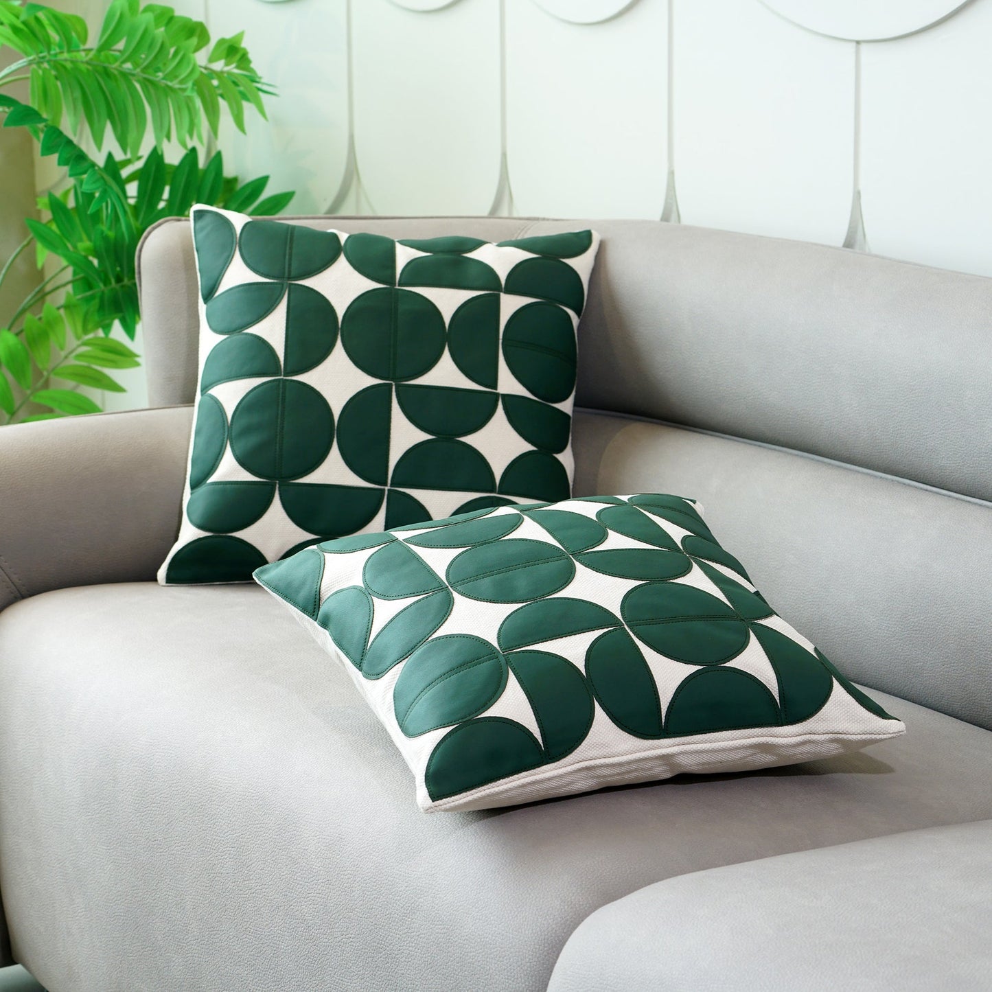 Premium Geometric Leather-Appliqué Cushion Collection – Modern Circle Motif