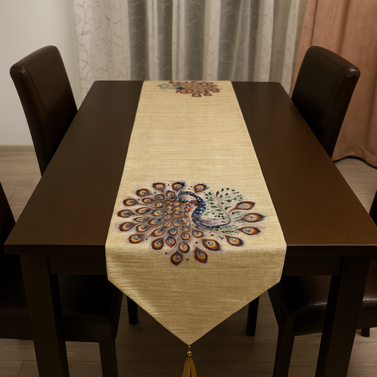 Regal Peacock Embroidered Table Runner