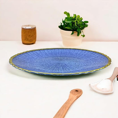 Round Coloured Glass Platter with Gold Line