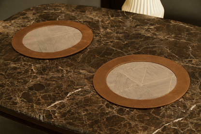 Round Leather Finish Dining Table Mats Set of 2