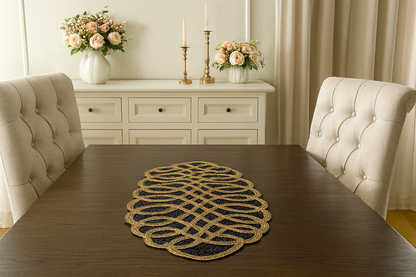 Gold Floral Hand-Beaded Table Runner – Luxury Dining Table Decor