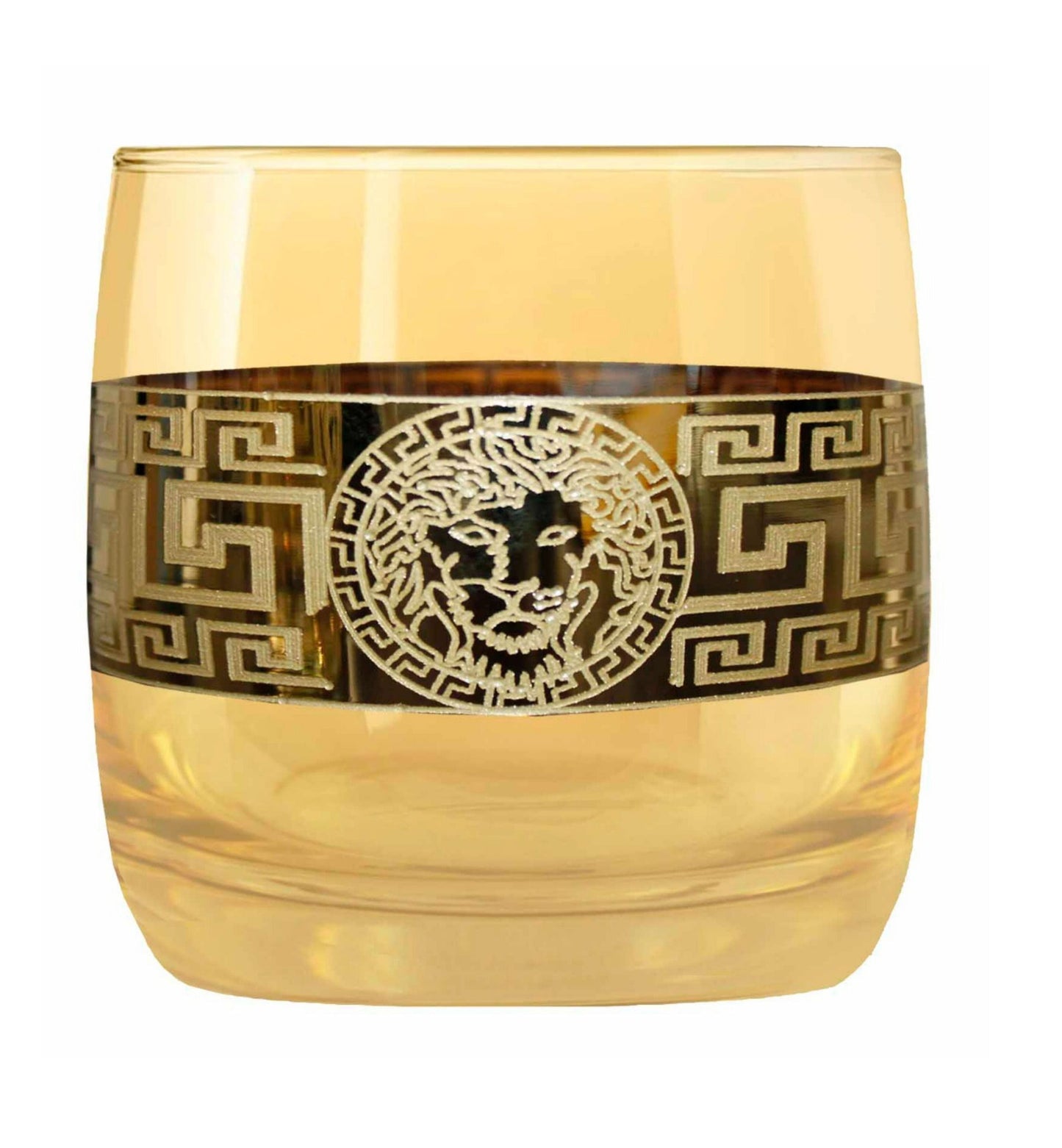 Elegant Golden Glass with Lion Emblem & Greek Key Border