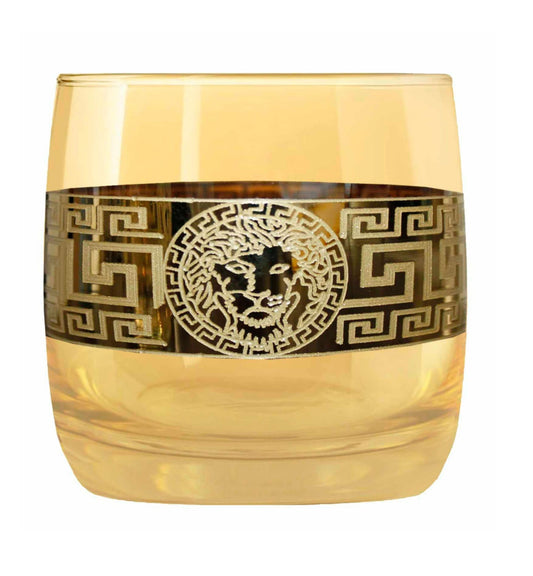 Elegant Golden Glass with Lion Emblem & Greek Key Border